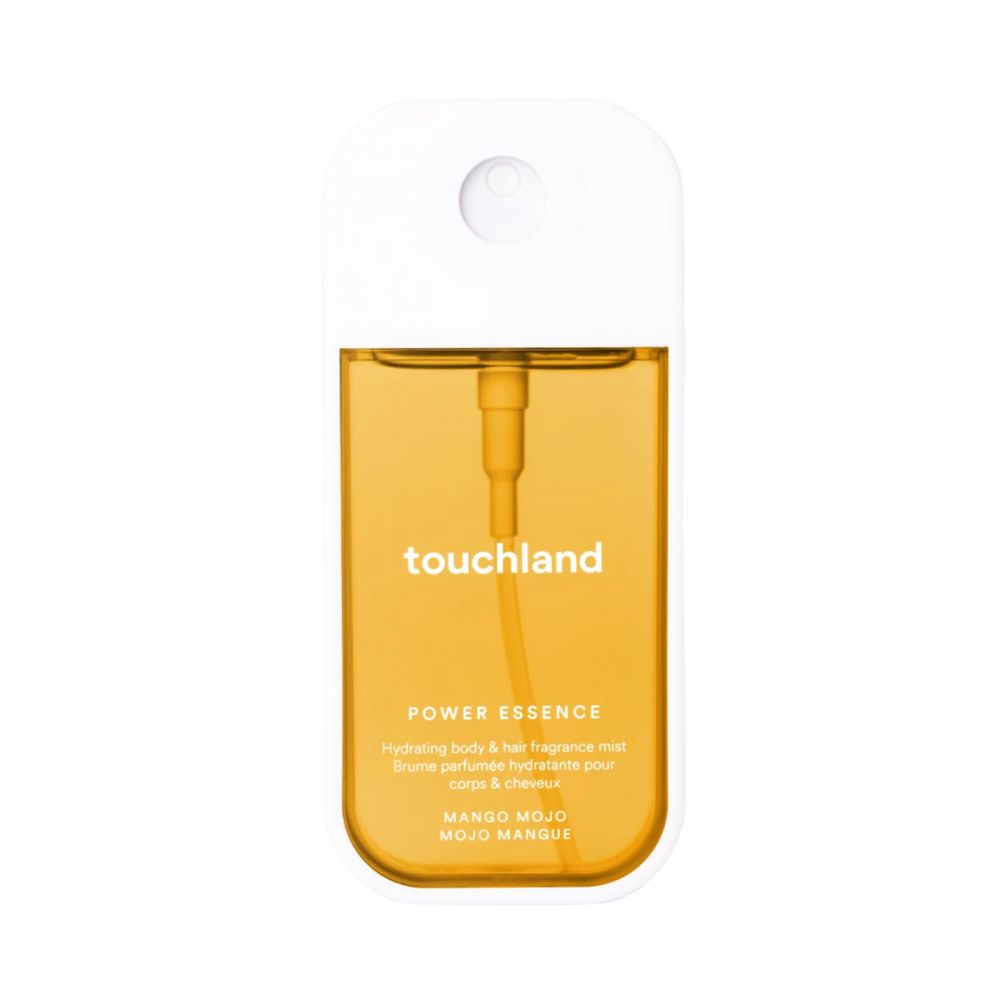 Touchland Mango Mojo Power Essence Body & Hair Fragrance Mist with tropical mango for hydration and moisture. Vegan and cruelty-free skincare