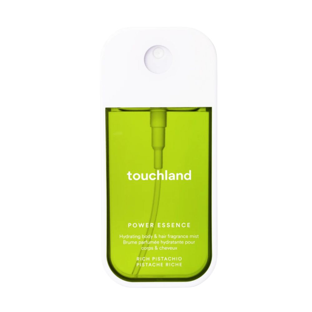 Touchland Rich Pistachio Body & Hair Fragrance Mist with rich pistachio scent for skin and hair hydration. Vegan, cruelty-free, and moisturizing fragrance mist for daily use.