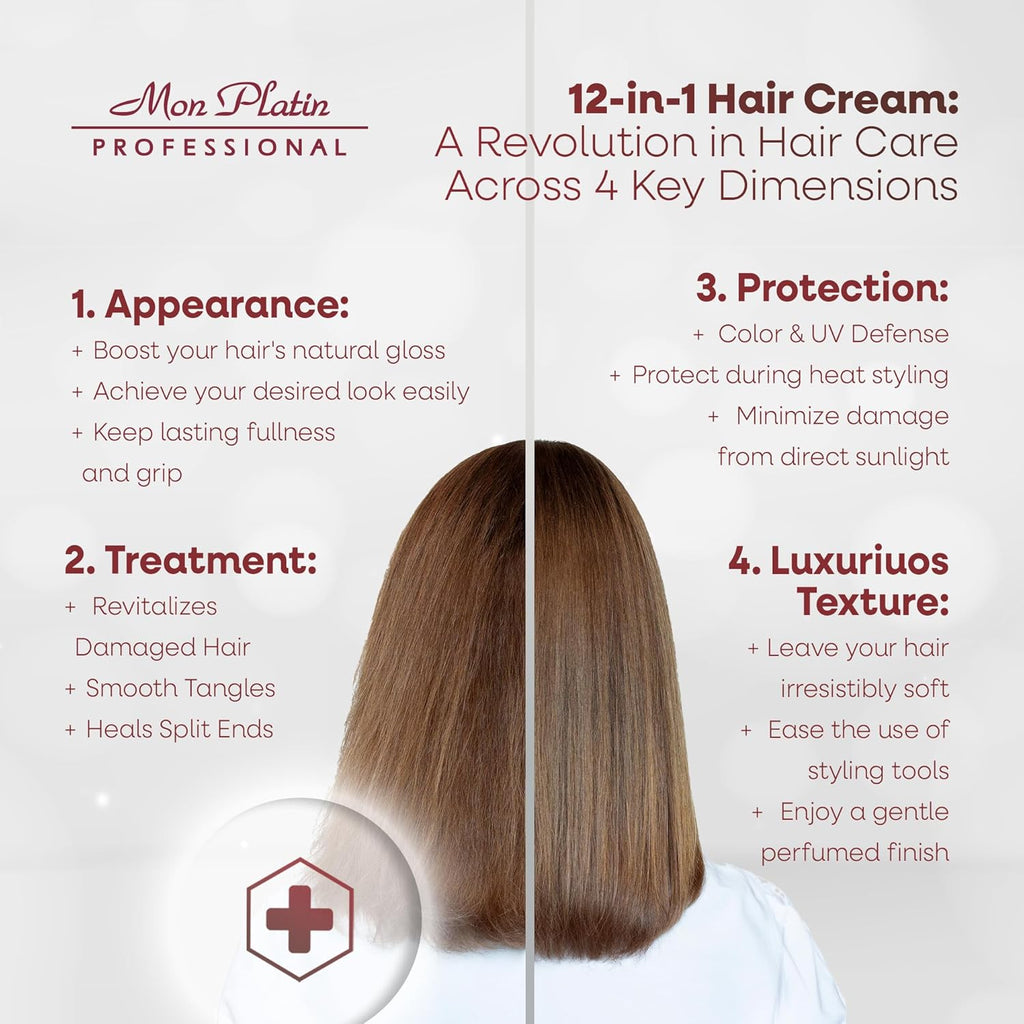 Mon Platin 12 In 1 Multi-Action Hair Cream 250ML – Frizz control, hydration, repair, and heat protection for all hair types. Nourishing treatment for shiny, healthy hair