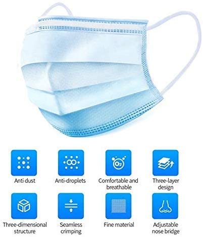 50PC Disposable Face Mask, 3 Layers Filter Non-Woven Anti Dust Ear Loop Comfort